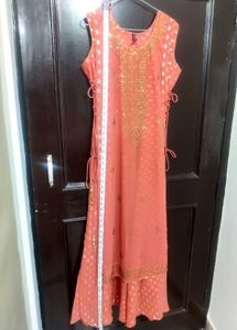 Peach Cut Stone Work Dress One Peace Long ✨