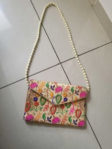 Embroidered Clutch with Beaded Strap