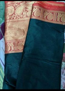 Elegant Dark Green &amp; Orange Silk Saree