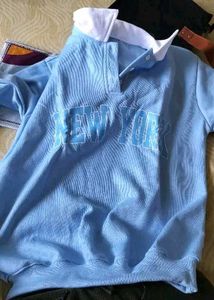 Sky-blue Shining Sweat Shirt Casual Wear