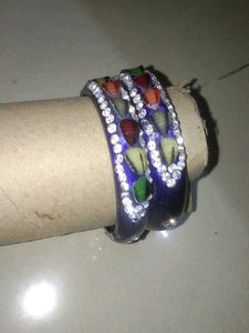 Violet Lak Glass, Studded Beaded Bangles Set of 2