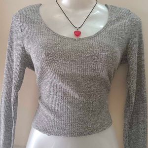 Grey Ribbed Long Sleeve Top