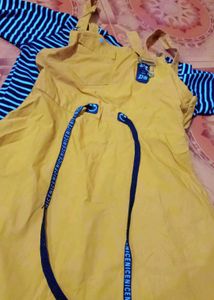 Striped Cropped Tee And Dungree Frock