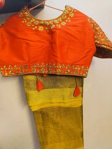 Gold Tissue Saree With Heavy Embroidered Blouse