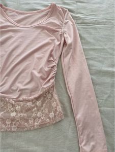 Pink Lace Trim Long Sleeve Top