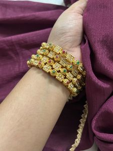 Royal Gold-Plated Bangles with Pearl, Stone Detail