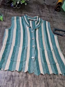 Striped Sleeveless Cardigan