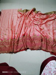 Elegant Pink &amp; Gold Embroidered Saree
