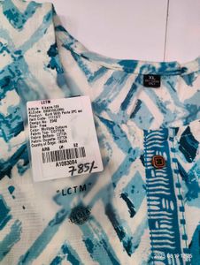 Blue &amp; White Diamond Print Kurti Size L (40 Inch)