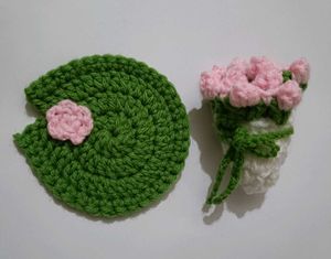 Crochet Coaster And Small Bouquet