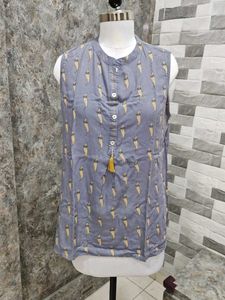 Blue Printed Sleeveless Top
