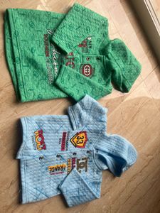 Sky Blue N Green Hoodie(light Winter) 0-1 Year