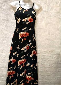 Floral Long Black Gown