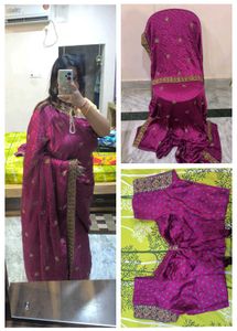 Megenta rajasthani tie-dye saree with bow blouse