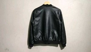 Black Faux Leather Bomber Jacket