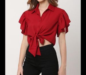 Maroon Tie-Front Blouse