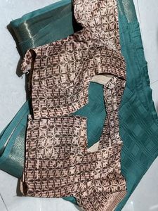 Teal Saree with stitched Blouse Piece