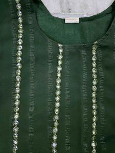 Olive Green Embellished Kurti