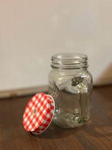 Glass Mason Jar With Red Lid
