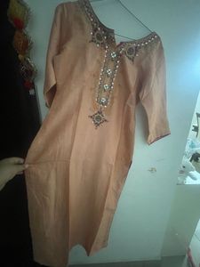 Embroidered Peach Silk Suit