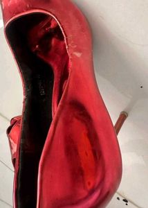 Metallic Heels Red 4 Inch Heel