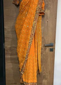 Mango 🥭 Yellow Embroidery Saree + BLOUSE 🧡