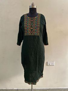 Embroidered Mehndi Dark Green Kurti