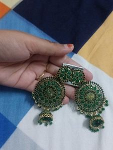 Green Jhumka Earrings
