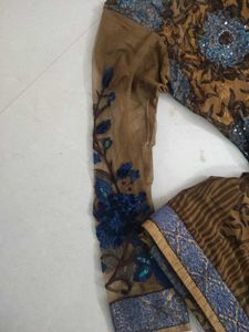 Large Size Brown Festive Floral Kurta Set