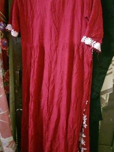 Maroon Embroidered Kurta