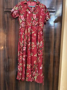 Maroon Floral Dress .