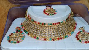Multicolored Necklace Set With Mangtika