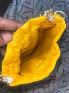 Hand-Embroidered Yellow Silk Brand New Potli Bag