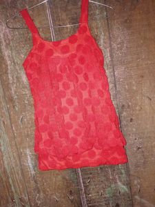 Cherry Red Color Full Sleeve Less Net Top