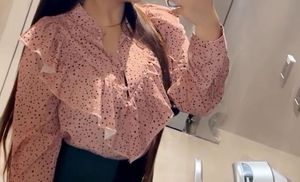 Cute Pink Polka Dot Frill Top