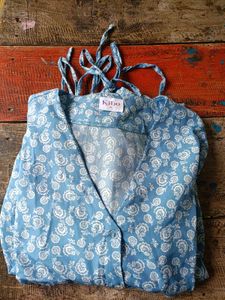 Blue Paisley Puff Sleeve Top