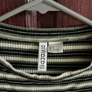 H&amp;M Crop Top Green Black White Striped Divided