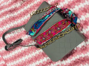Gray Handbag with Scarf