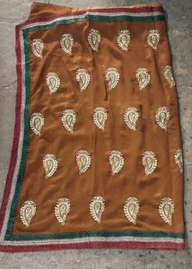 Brown shimmery Embroidered Saree