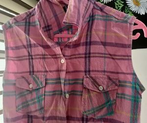 Vintage Pink Plaid Sleeveless Shirt