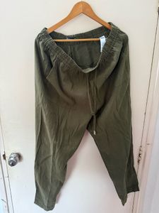 Olive Green Linen Drawstring Pants