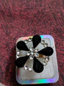 Silver And Black Stone Ring
