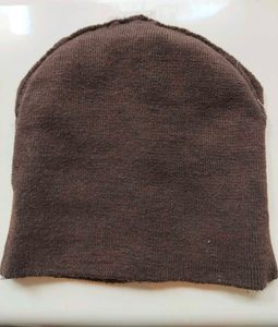 Brown Striped Knit Beanie Hat