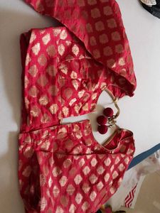 Red &amp; Gold Brocade Blouse