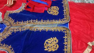 Red &amp; Blue Embroidered Lehenga Choli