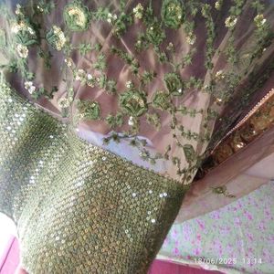 Embroidere Olive Lehenga