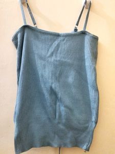 Light Blue Strappy Ribbed Tank Top