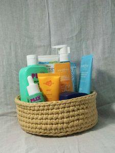 Crochet Basket In Beige Colour