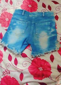 Denim Tie Dye Ruffle Shorts
