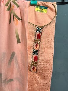 Long Embroidery Suit With Printed Duppta